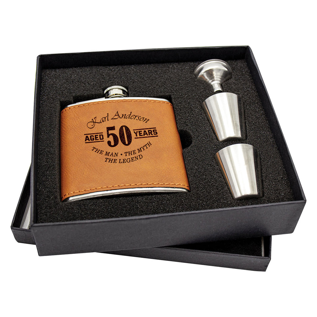 Flask Giftbox with Rawhide Leatherette Flask