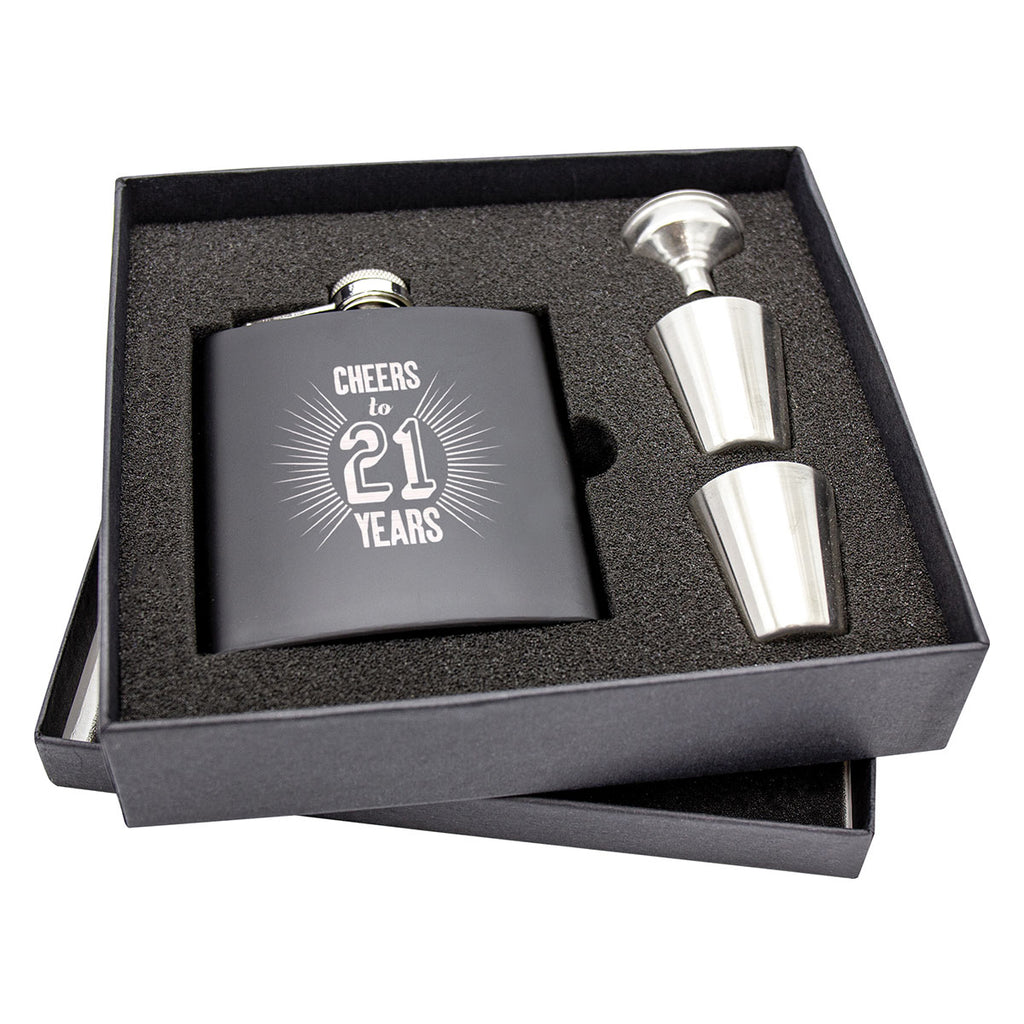 Matt Black flask gift box with cups